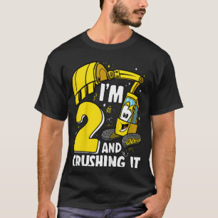 Kids I'm 2 And Crushing It 2 Years Boys Excavator  T-Shirt