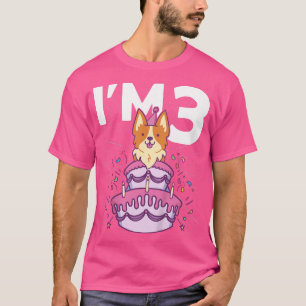 Kids Im 3 bday Dog party Kids 3rd Birthday Corgi D T-Shirt