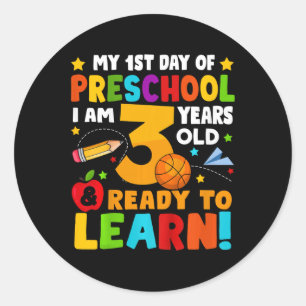 Kids I'm 3 Ready To Learn First Day Of School Pres Classic Round Sticker