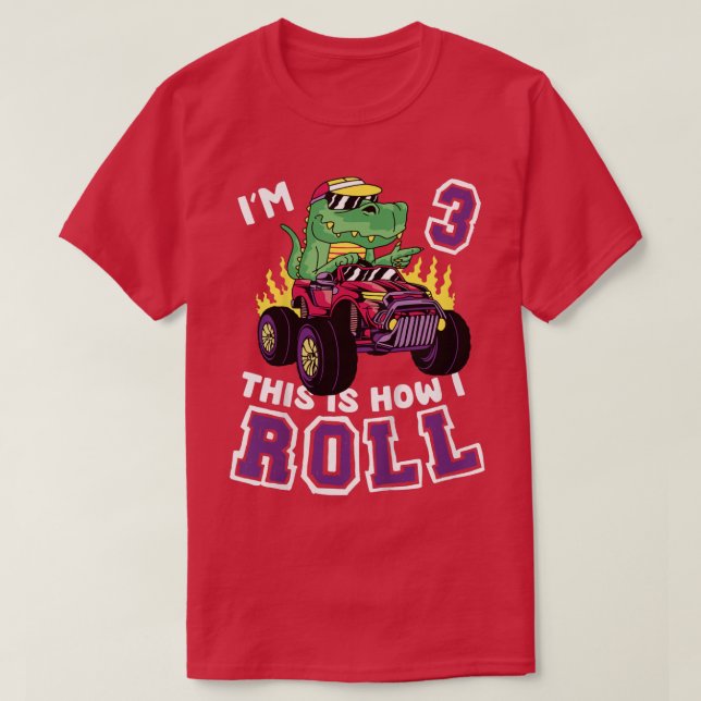 Kids I'm 3 This Is How I Roll Monster Truck 3rd Bi T-Shirt (Design Front)