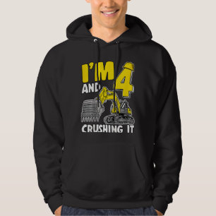 Kids I'm 4 And Crushing It 4 Years Boys Excavator Hoodie