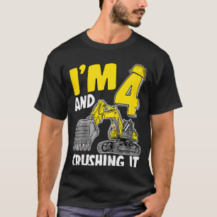 Kids I'm 4 And Crushing It 4 Years Boys Excavator T-Shirt