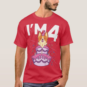 Kids Im 4 bday Dog party Kids 4th Birthday Corgi D T-Shirt