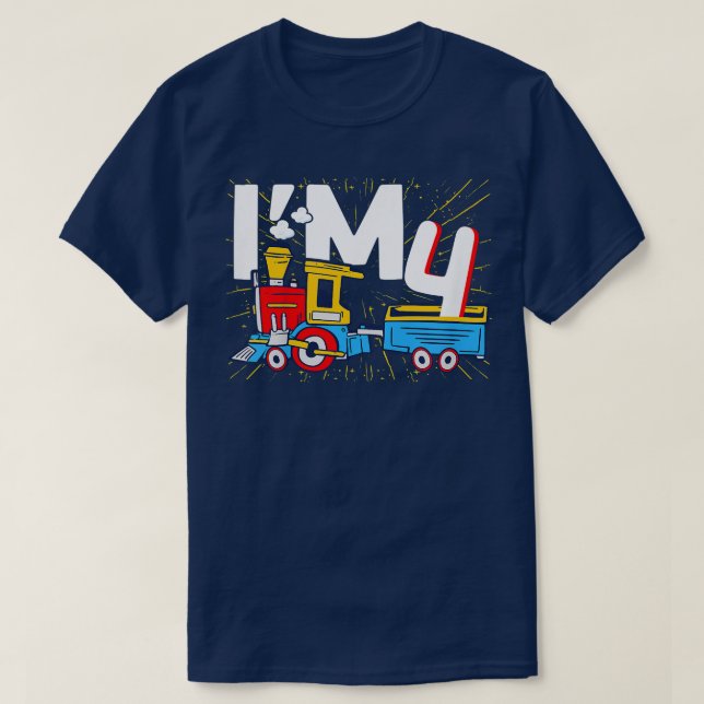 Kids Im 4 bday Steam locomotive cute 4th Birthday  T-Shirt (Design Front)