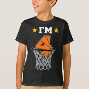 Kids I'm 4 Bysketbyll Theme Birthday Party Celebra T-Shirt