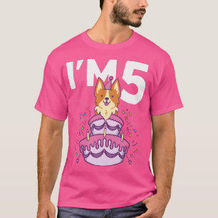 Kids Im 5 Bday Dog Party Kids 5th Birthday Corgi D T-Shirt