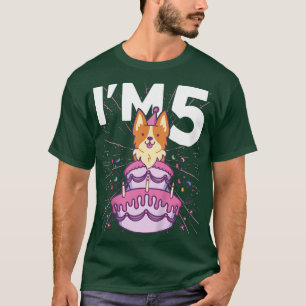 Kids Im 5 bday Dog party Kids 5th Birthday Corgi D T-Shirt