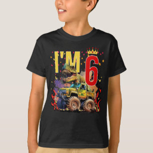 Kids I'm 6 6TH Fire Dinosaurs Birthday Boy Gift T-Shirt