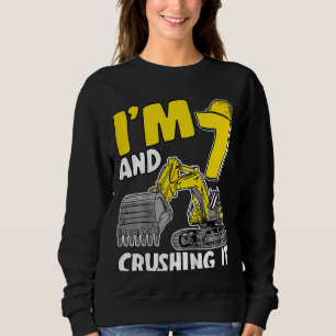 Kids I'm 7 And Crushing It 7 Years Boys Excavator Sweatshirt