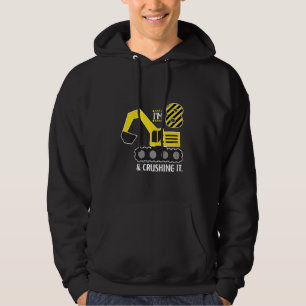 Kids I'm 8 And Crushing It 8th Birthday Excavator Hoodie