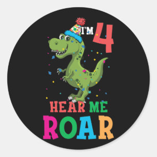 Kids I'm Four Hear me Roar 4th Birthday Dinosaur Classic Round Sticker