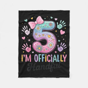 Kids I'm Ly A Handful Five 5th Birthday Girls Boys Fleece Blanket