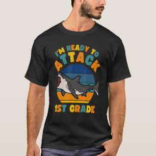 Kids I'm Ready To Attack 1st Grade Megalodon Dinos T-Shirt
