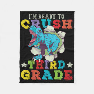 Kids Im Ready To Crush 3rd Grade Dinosaur Back To Fleece Blanket