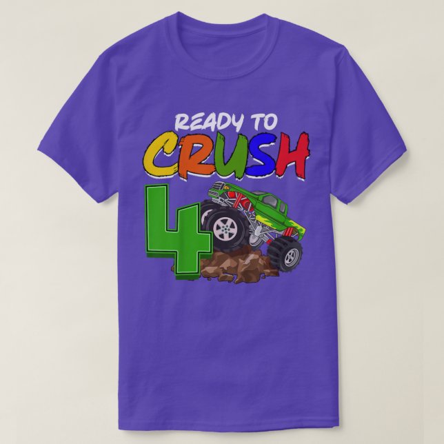 Kids I'm Ready To Crush 4 Monster Truck T-Rex Birt T-Shirt (Design Front)
