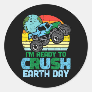 Kids Im Ready To Crush Earth Day Monster Truck Boy Classic Round Sticker