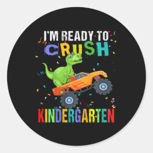 Kids I'm Ready To Crush Kindergarten Dinosaur Back Classic Round Sticker