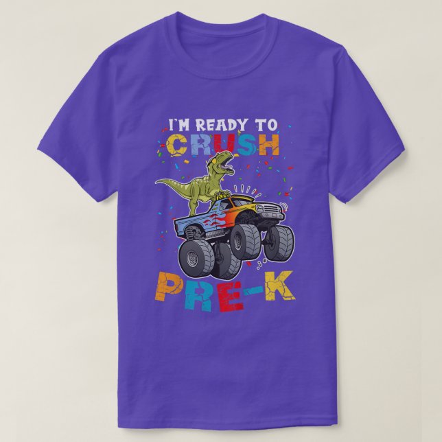 Kids I'm Ready To Crush Pre-K Monster Truck Dinosa T-Shirt (Design Front)