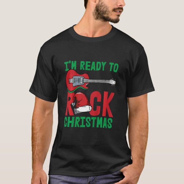 Kids Im Ready To Rock Christmas Pajama Cool Guitar T-Shirt (Front)