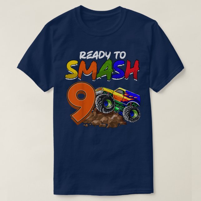 Kids I'm Ready To Smash Being 9 Monster Truck Birt T-Shirt (Design Front)