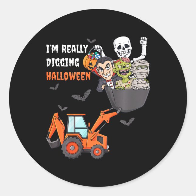 Kids I'm Really Digging Halloween Skeleton Zombie  Classic Round Sticker (Front)