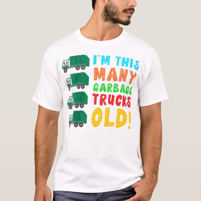 Kids I'M This Many Garbage Trucks Old 4 Year Old T-Shirt (Front)