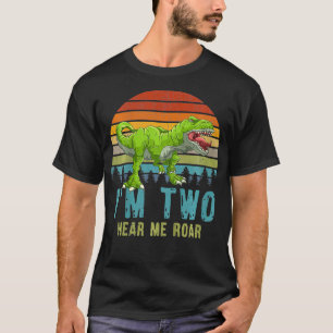 Kids Im Two Hear Me Roar TRex Dinosaur 2 Birthday T-Shirt