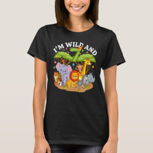 Kids I'm Wild And 7 Zoo Theme 7th Birthday Safari T-Shirt