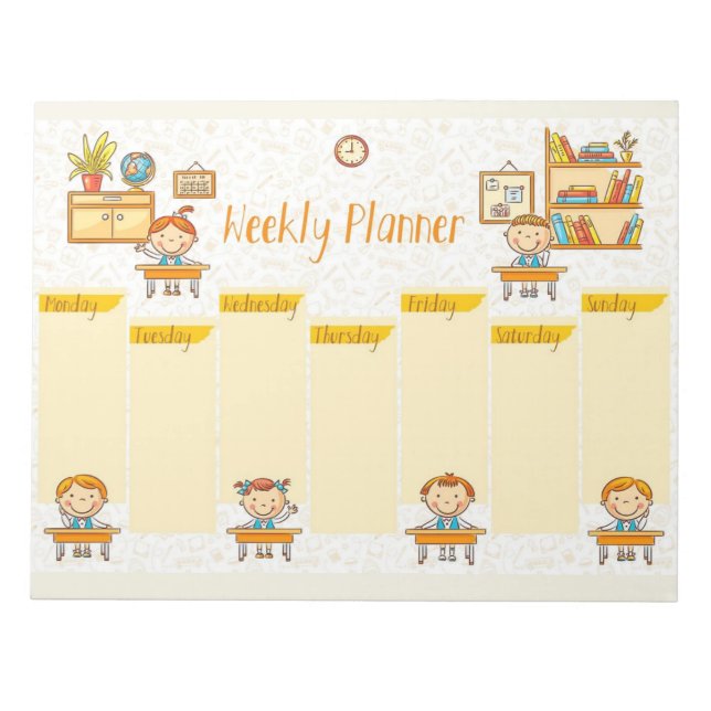 Kids in a Classroom Weekly Planner Notepad (Front)