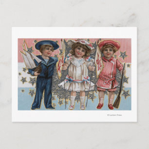 Kids in Blue, White and Pink Postcard