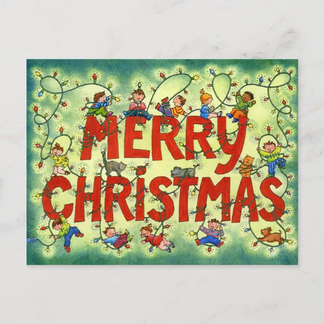 Kids in Christmas Lights - Christmas Post Card (Front)