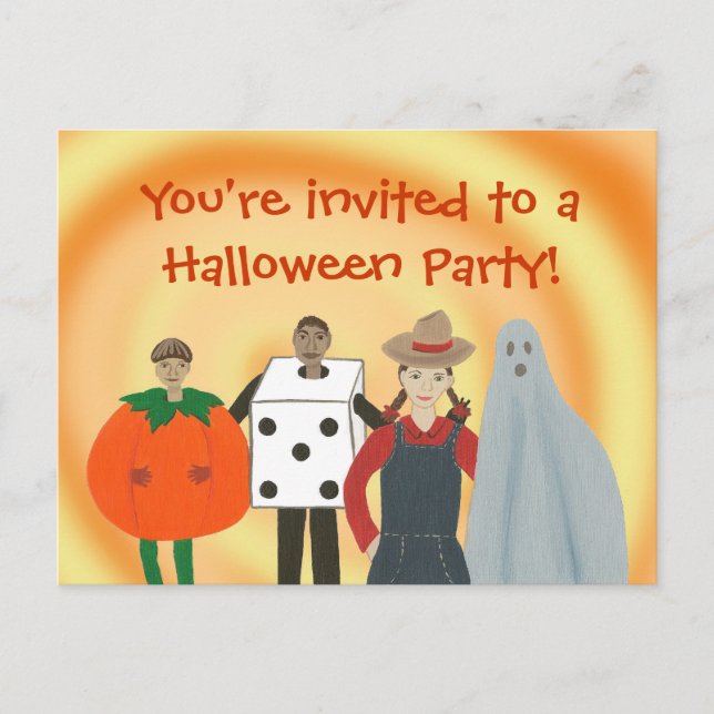 Kids in Costumes, Halloween Party Invite postcards (Front)