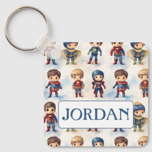 Kids in Superhero Outfits Customisable Key Ring