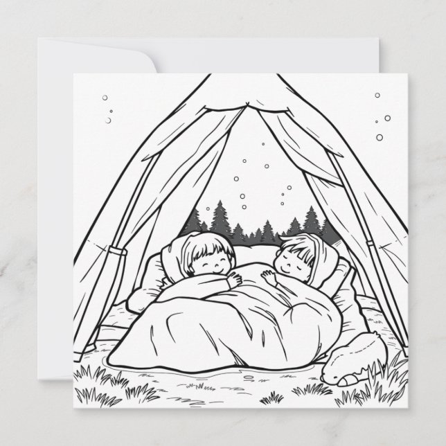 Kids in Tent | Kid's Camping Colouring Page (Front)