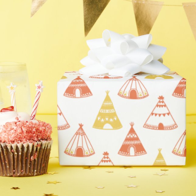 Kids Indian Teepees Tipi Tent Games Red Yellow Wrapping Paper (Birthday Party)