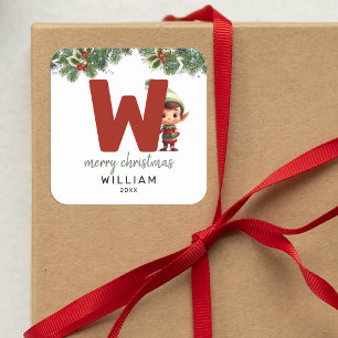 Kids Initial W Christmas Square Sticker