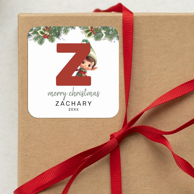 Kids Initial Z Christmas Square Sticker (Creator Uploaded)