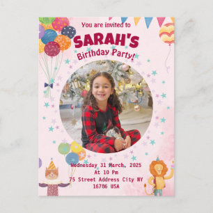  kids invitation birthday party (girl) postcard