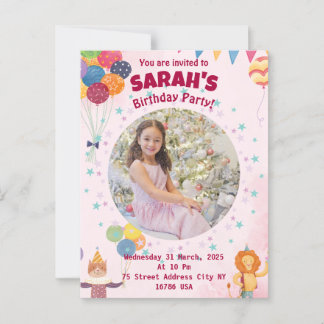 kids invitation birthday party (girl) postcard