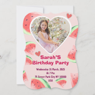 kids invitation birthday party (girl) watermelon