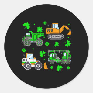 Kids Irish Construction Truck Crane St Patricks Da Classic Round Sticker