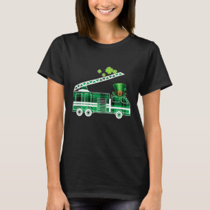 Kids Irish Green Plaid Firefighter Truck St Patric T-Shirt