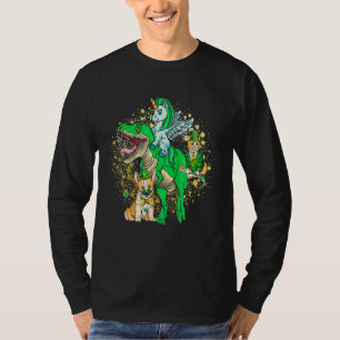 Kids Irish Unicorn Riding Dinosaur St Patrick's Da T-Shirt