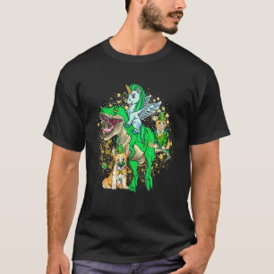 Kids Irish Unicorn Riding Dinosaur St Patrick's Da T-Shirt