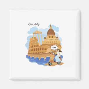 Kids Italy Souvenir Girl On Bike Saying Ciao - Hel Magnet