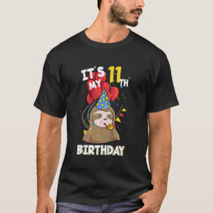 Kids Its My 11th Birthday 11 Year Old Sloth Birthd T-Shirt