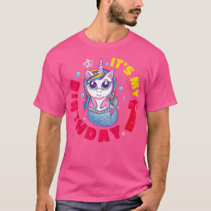 Kids It's My 1st Birthday Happy 1 Year Unicorn Mer T-Shirt