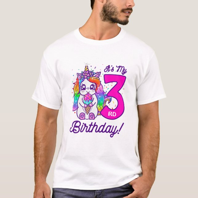 Kids It's My 3Rd Birthday Ice Cream Rainbow Unicor T-Shirt (Front)
