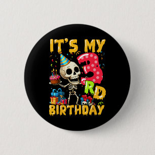 Kids It's My 3rd Birthday Party Halloween Skeleton 6 Cm Round Badge
