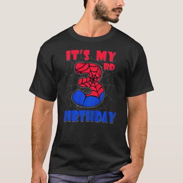 Kids It's My 3rd Birthday Spider Theme Party 3 Yea T-Shirt (Front)